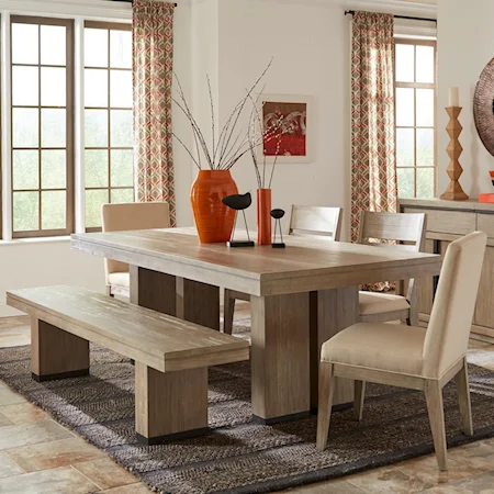 6 Piece Trestle Table and Upholstered Chair set with Bench